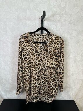 Zara Leopard Print Blouse in Beige, Black and Brown